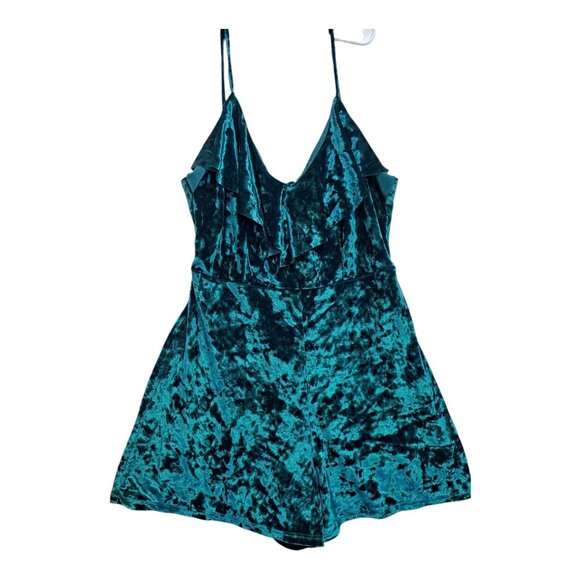 2 Velvet Rompers Urban Outfitters Silence Noise V-Neck Medium Tan Teal 90s Women - Picture 12 of 14